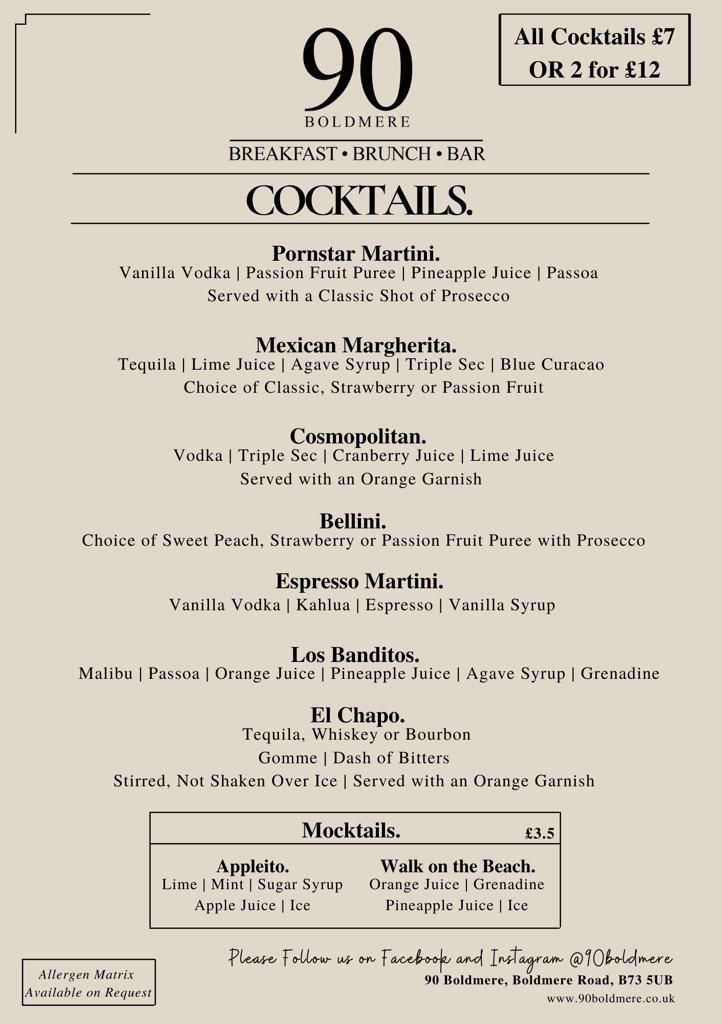 90 Boldmere Menu - Image 1